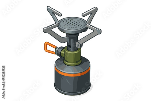 Portable camping gas stove burner and fuel canister for outdoor cooking and backpacking