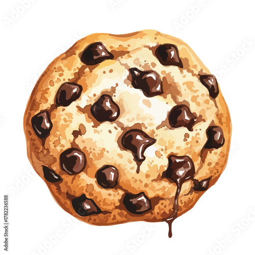 Vector Illustration of Chocolate Chip Cookie in Realistic Style with Warm Brown Colors for Food Packaging and Dessert Marketing