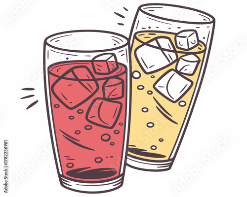 Refreshing summer drinks with ice cubes