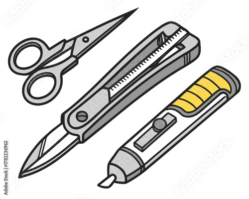 Scissors, utility knife, and correction tape