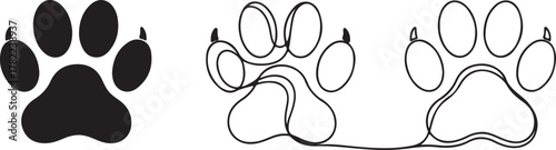 Three Paw Prints showcasing solid filled outline and connected line work