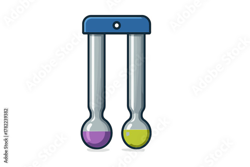 Scientific testing apparatus with two tubes containing different colored chemical liquids