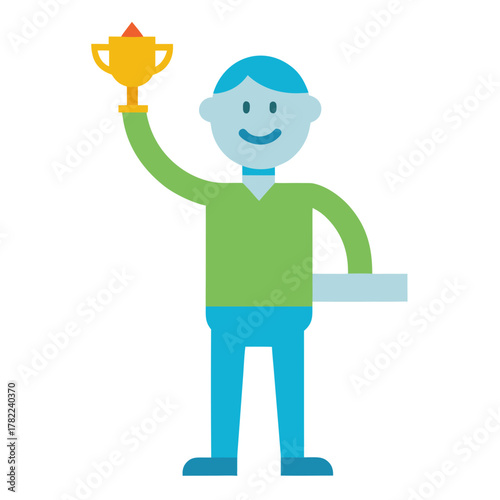 Happy Employee Waving with Achievement Award vector illustration