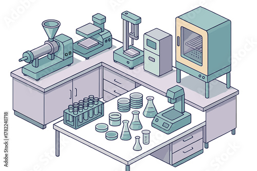 Modern laboratory interior with advanced scientific instruments and chemical testing apparatus