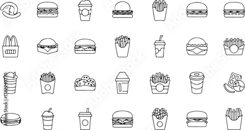 Fast food seamless pattern outline style vector design template