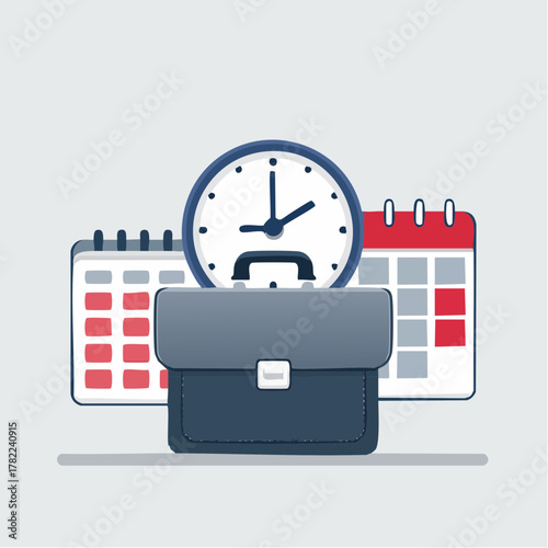 Time Management in Business Illustrated with Clock, Calendar, and Briefcase Icons