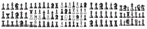 All chess pieces in black and white