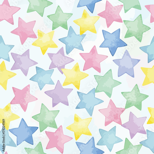 Vector Pattern of Colorful Watercolor Star Shapes in Modern Organic Style for Children's Decor and Digital Backgrounds