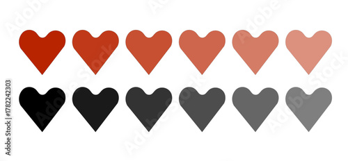 Heart Palette: a gradient of hearts in shades of red and grey, creating a visual display of love, emotion, and sentiment, evoking feelings of passion and tenderness
