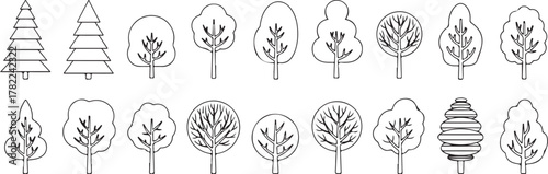 Set of Trees in Line Art Style for Forest and Nature Concepts