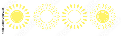 Shining Sun Symbols: A collection of stylized, glowing sun symbols, radiating warmth and energy, ready to brighten your day and add a touch of positivity. 