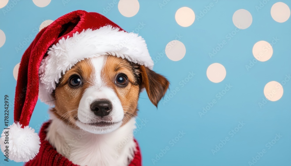 Obraz premium Festive dog portrait studio pet photography winter wonderland close-up christmas spirit