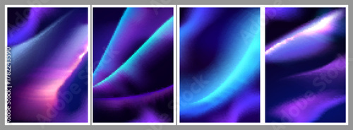 Aurora borealis gradient background set with northern light in abstract fluid waves. Vibrant teal, purple and pink glow with dynamic energy flow for modern digital wallpaper or poster designs.