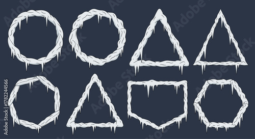 Frosty winter frames with dripping icicles add chilling beauty to any design project needing a touch of cold