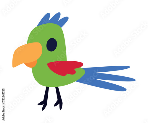 Bright Pirate Parrot with Tail and Wing Vector Illustration