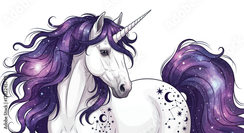 Enchanting unicorn with galaxy mane and celestial markings, a magical and dreamy design perfect for fantasy lovers and children's projects