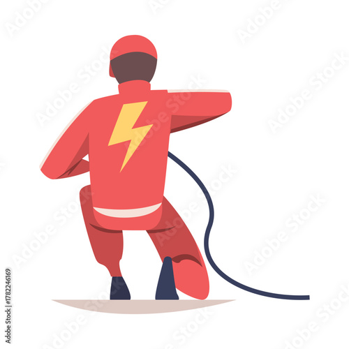 Pit Stop with Man Character Repair Motor Car Refueling Vector Illustration