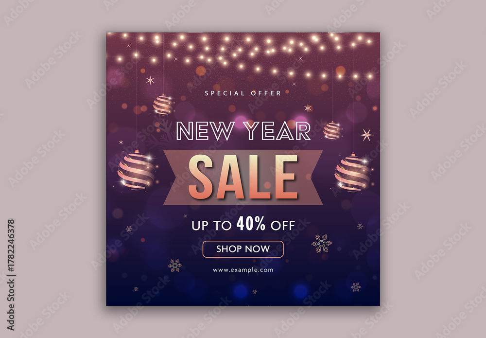 Editable New Year Sale Social Media Post Template with Baubles Hang in ...