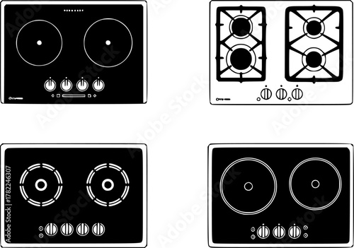 A set of cooktops, flat vector illustration.


