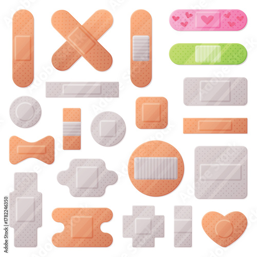 Medical Plaster or Adhesive Bandage for Injuries Vector Set
