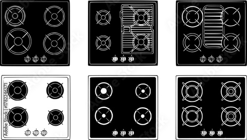 A set of cooktops, flat vector illustration.

