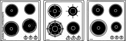 A set of cooktops, flat vector illustration.

