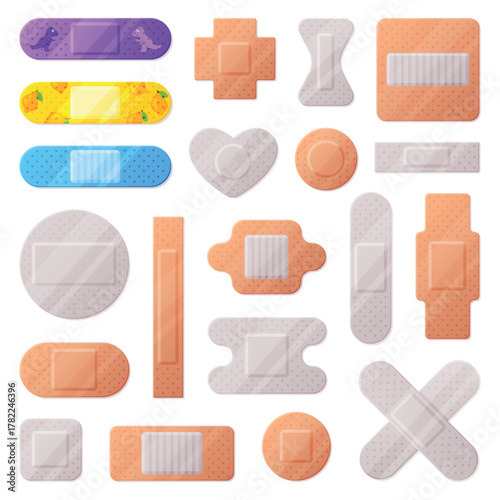 Medical Plaster or Adhesive Bandage for Injuries Vector Set