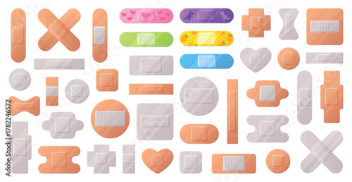 Medical Plaster or Adhesive Bandage for Injuries Vector Set