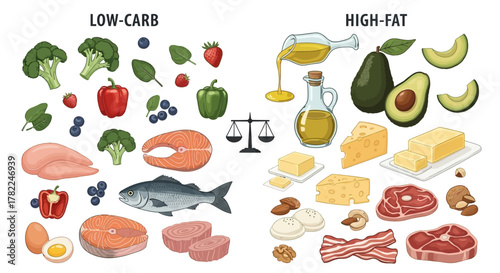 Balancing Low-Carb and High-Fat Foods A Dietary Comparison Illustration
