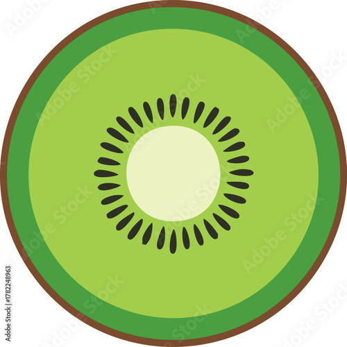 Fresh sliced kiwi showing bright green flesh and tiny black seeds creating a natural tropical fruit pattern