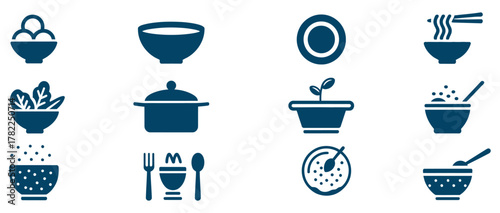 Delightful collection of food and cooking icons showcasing healthy meals, fresh ingredients, and culinary preparation for vibrant kitchen designs and recipe inspiration