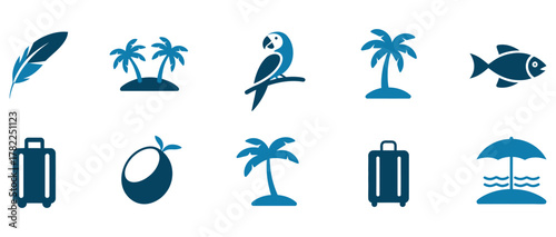 Explore the world with these vibrant travel icons, perfect for vacation planning, tourism branding, and tropical destination promotions, evoking relaxation and adventure