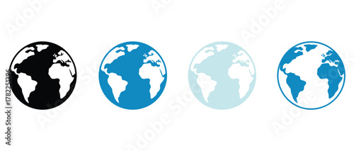 Global earth icons in various colors perfect for international business, environmental concepts, and world-related design projects