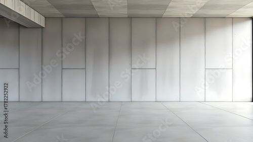 Minimalist concrete interior with smooth floors, textured walls, and neutral tones.