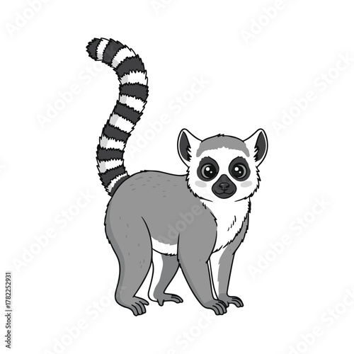 Kawaii Lemur Standing Lemur with Striped Tail and Soft Kawaii Look