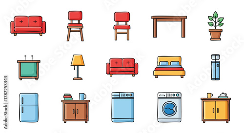 Cartoon fridge freezer with two doors and minimalist design style