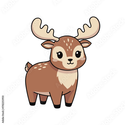 Kawaii Moose Soft Brown Moose with Simplified Antlers and Calm Expression