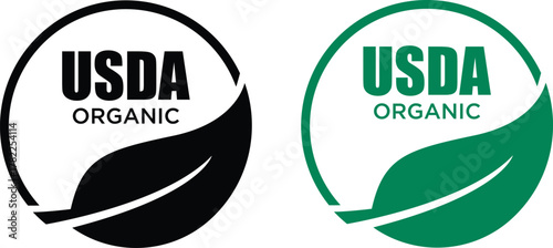 Two usda organic labels, one in black and one in green