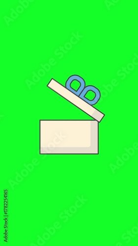 Valentine Gift Box Icon Animation On Green Screen. Vertical Animation