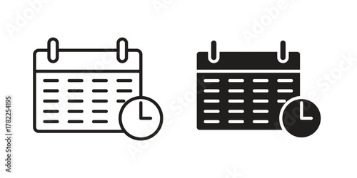 Calendar clock icon pictogram in trendy outline style. icon, sign or symbol.