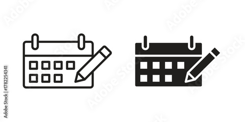 Calendar pen icon pictogram in trendy outline style. icon, sign or symbol.