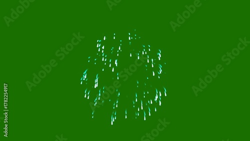 Vibrant fireworks display isolated on green screen for festive