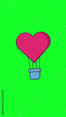Valentine Hot Air Icon Animation On Green Screen. Vertical Animation