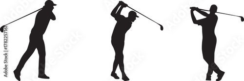 Golf Swing Silhouette Icons – Dynamic Player Vector Set for Sports & Motion Design