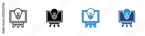 Creative Board Multiple Style Icon Design Vector - light bulb on a presentation board, symbolizing innovation, creative thinking, and brainstorming