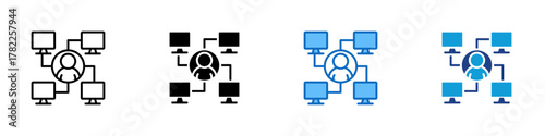 Network System Multiple Style Icon Design Vector - group of connected computers symbolizing networking, digital communication, and teamwork in a system