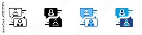 Online Chat Multiple Style Icon Design Vector - Two chat bubbles with human avatars, symbolizing online communication, messaging, and virtual conversation