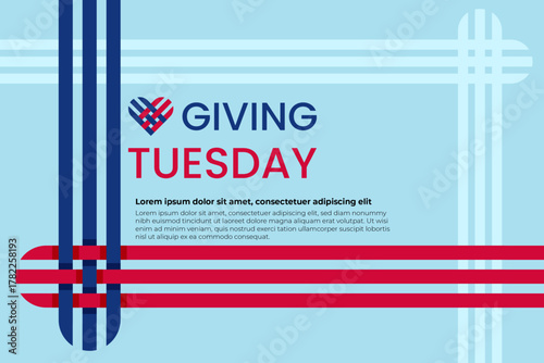 Giving Tuesday Charity Campaign Banner with Heart Ribbon Pattern