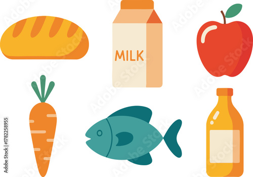 Illustration of various food items shown