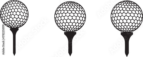 Golf Ball on Tee Icons – Silhouette Vector Set for Minimalist Sports Design
